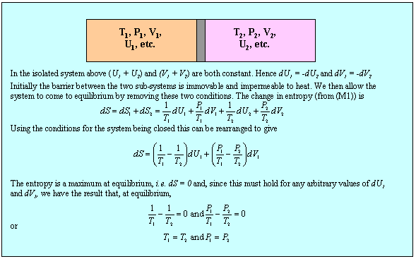 conditions for thermal and mechnical equilibrium in a one component mixture